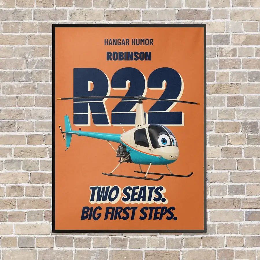 Robinson R22 Beta II - Two seats. Big first steps. vertical canvas print - framed - orange background