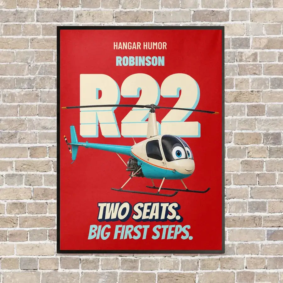 Robinson R22 Beta II - Two seats. Big first steps. vertical canvas print - framed - red background