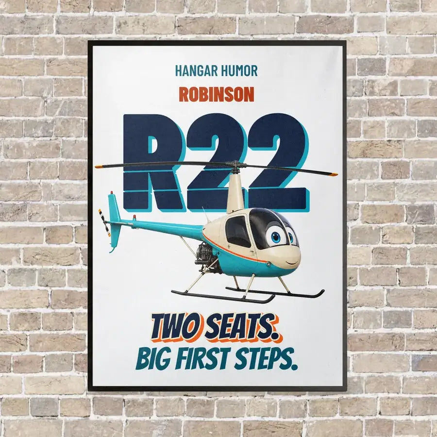 Robinson R22 Beta II - Two seats. Big first steps. vertical canvas print - framed - white background