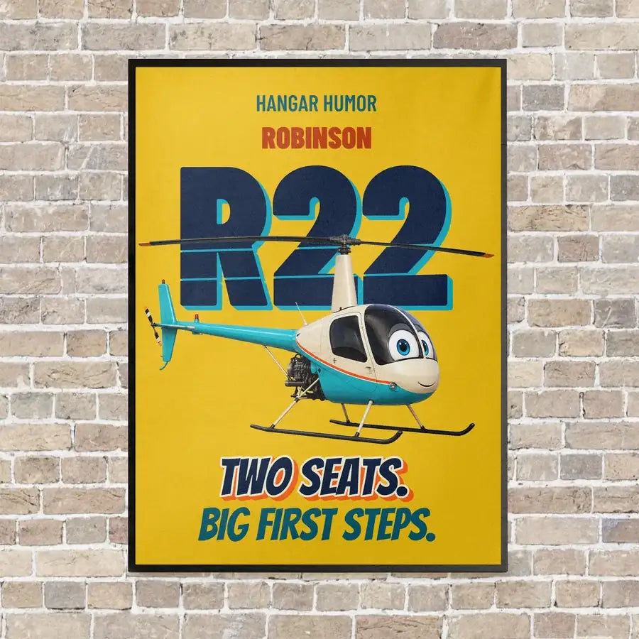 Robinson R22 Beta II - Two seats. Big first steps. vertical canvas print - framed - yellow background