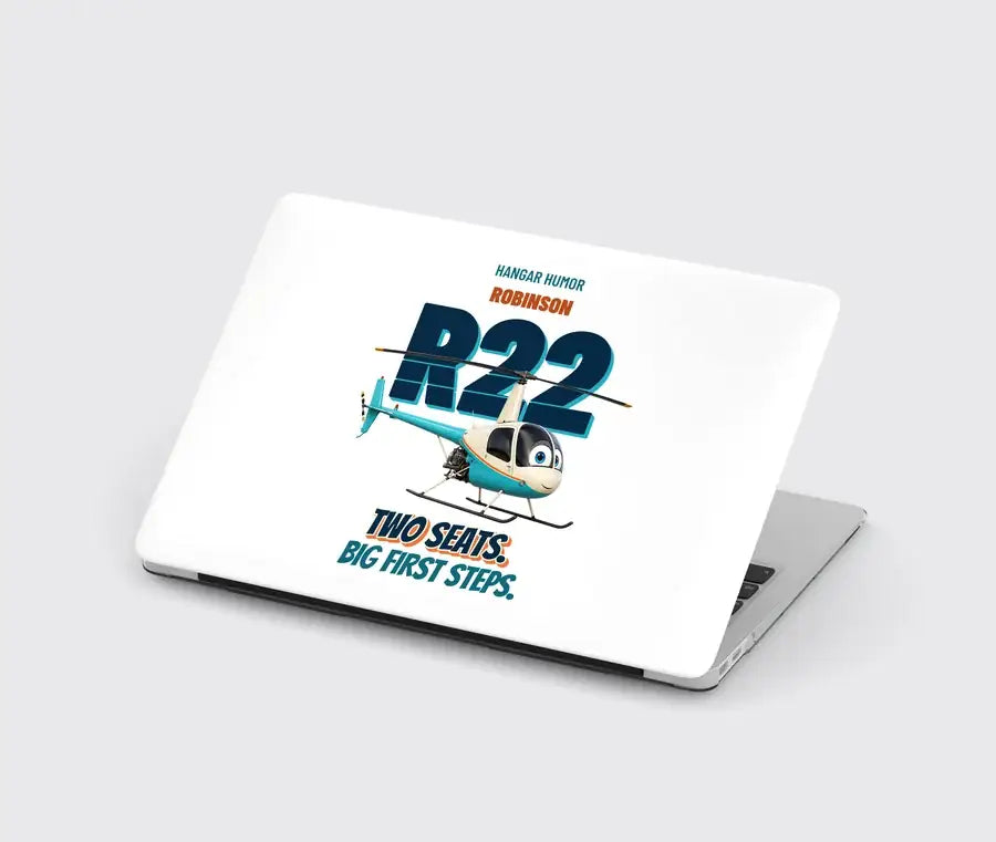 Robinson R22 Beta II - Two seats. Big first steps. design on white MacBook case