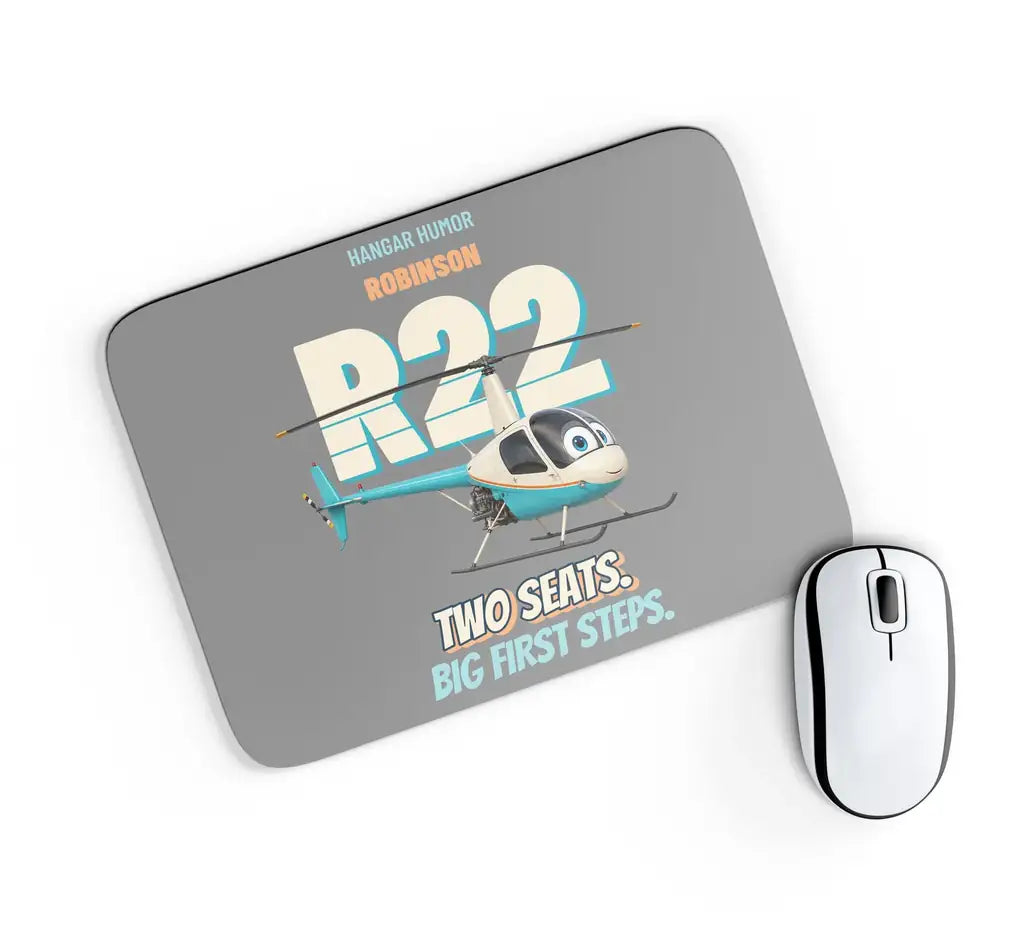Robinson R22 Beta II - Two seats. Big first steps. design on gray rectangle mouse pad