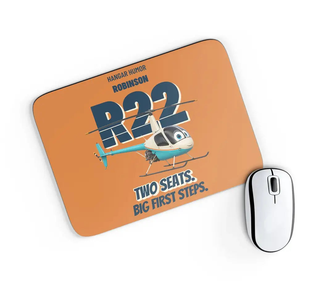 Robinson R22 Beta II - Two seats. Big first steps. design on orange rectangle mouse pad