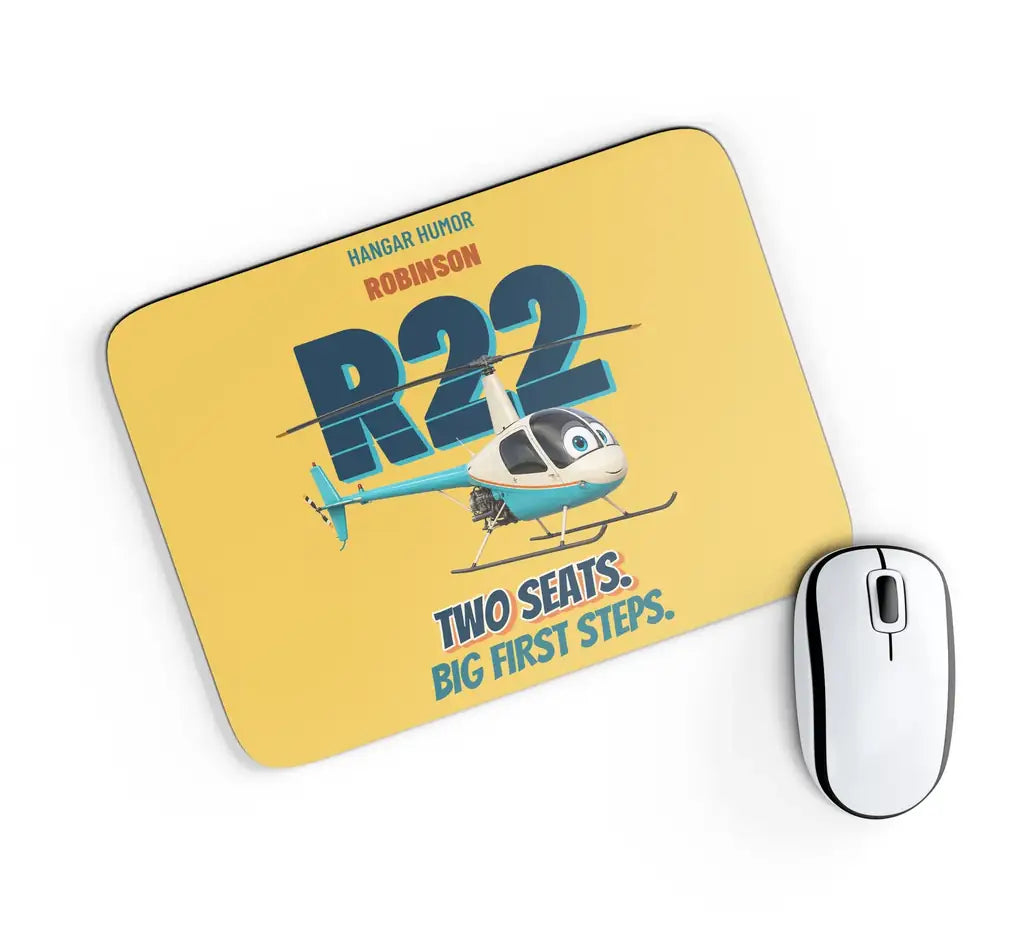 Robinson R22 Beta II - Two seats. Big first steps. design on yellow rectangle mouse pad