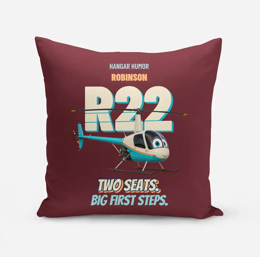 Robinson R22 Beta II - Two seats. Big first steps. design on dark red pillow