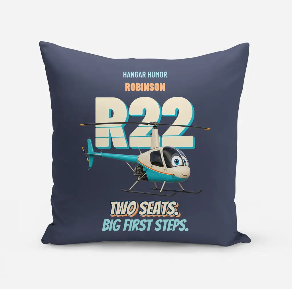 Robinson R22 Beta II - Two seats. Big first steps. design on navy blue pillow