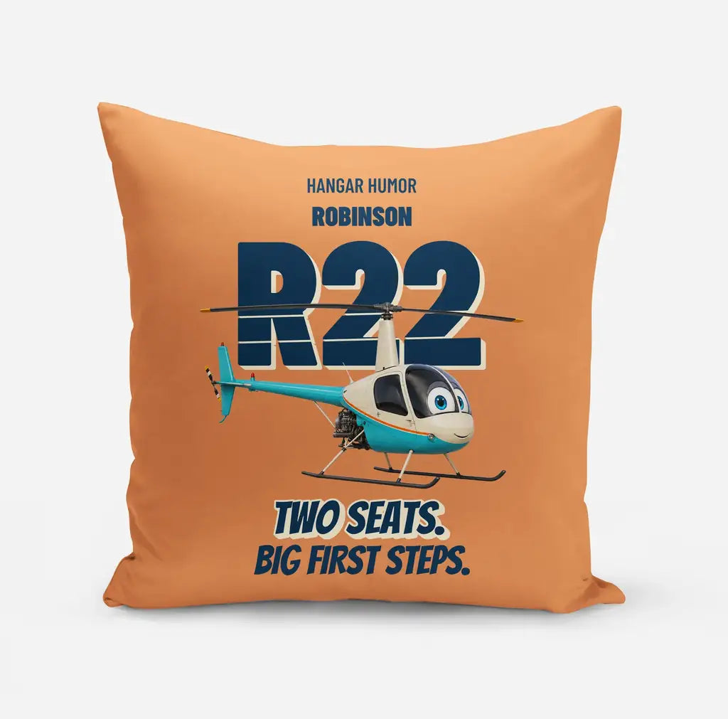 Robinson R22 Beta II - Two seats. Big first steps. design on orange pillow
