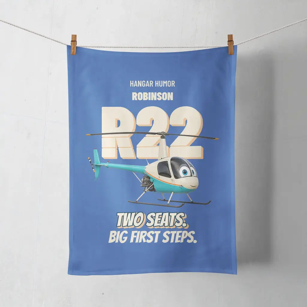 Robinson R22 Beta II - Two seats. Big first steps. design on blue towel