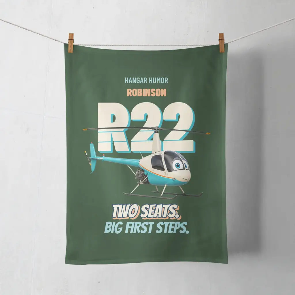 Robinson R22 Beta II - Two seats. Big first steps. design on dark green towel