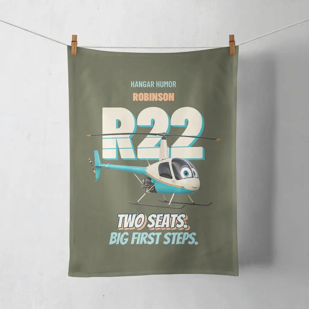 Robinson R22 Beta II - Two seats. Big first steps. design on green army towel