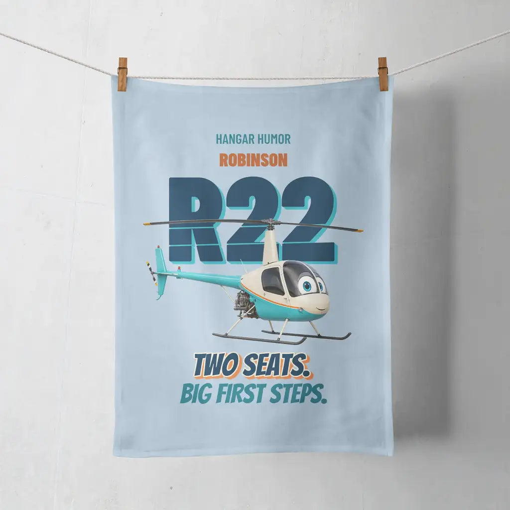 Robinson R22 Beta II - Two seats. Big first steps. design on light blue towel