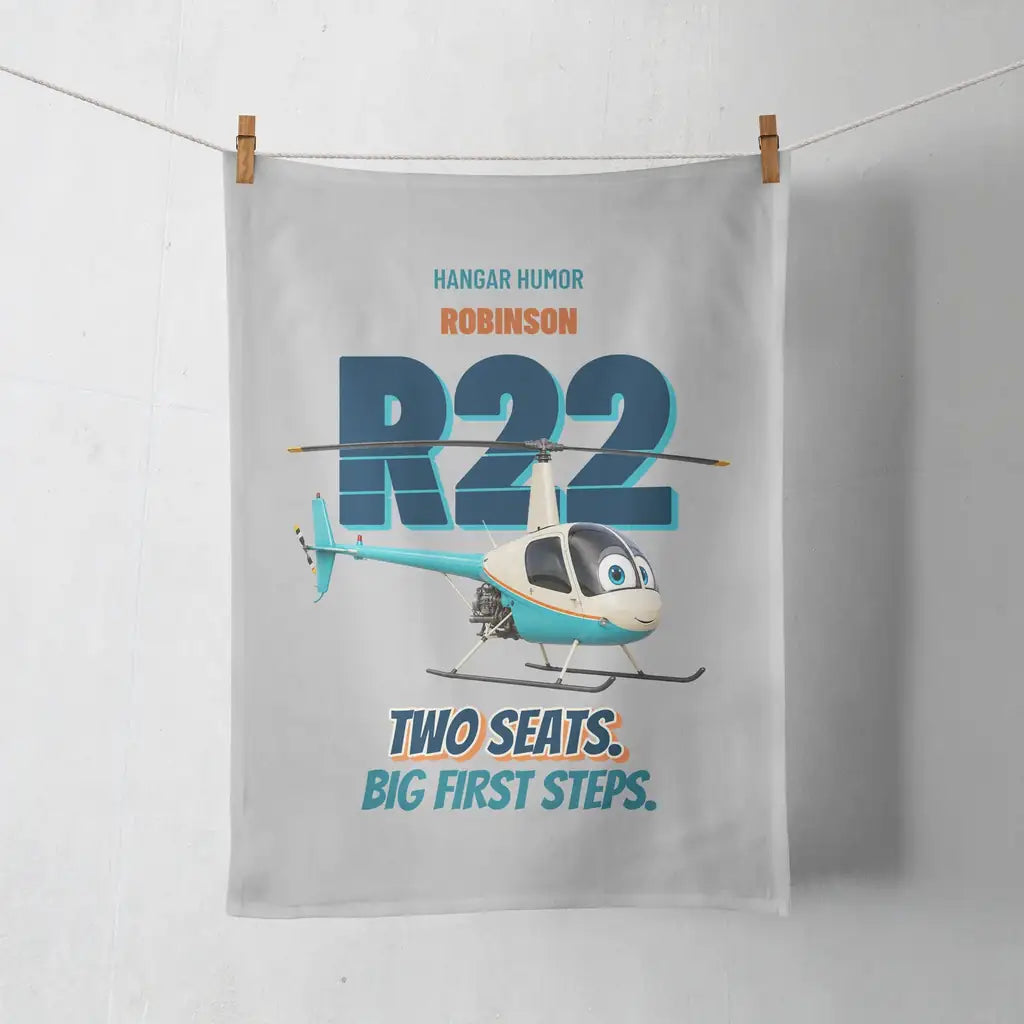Robinson R22 Beta II - Two seats. Big first steps. design on light gray towel