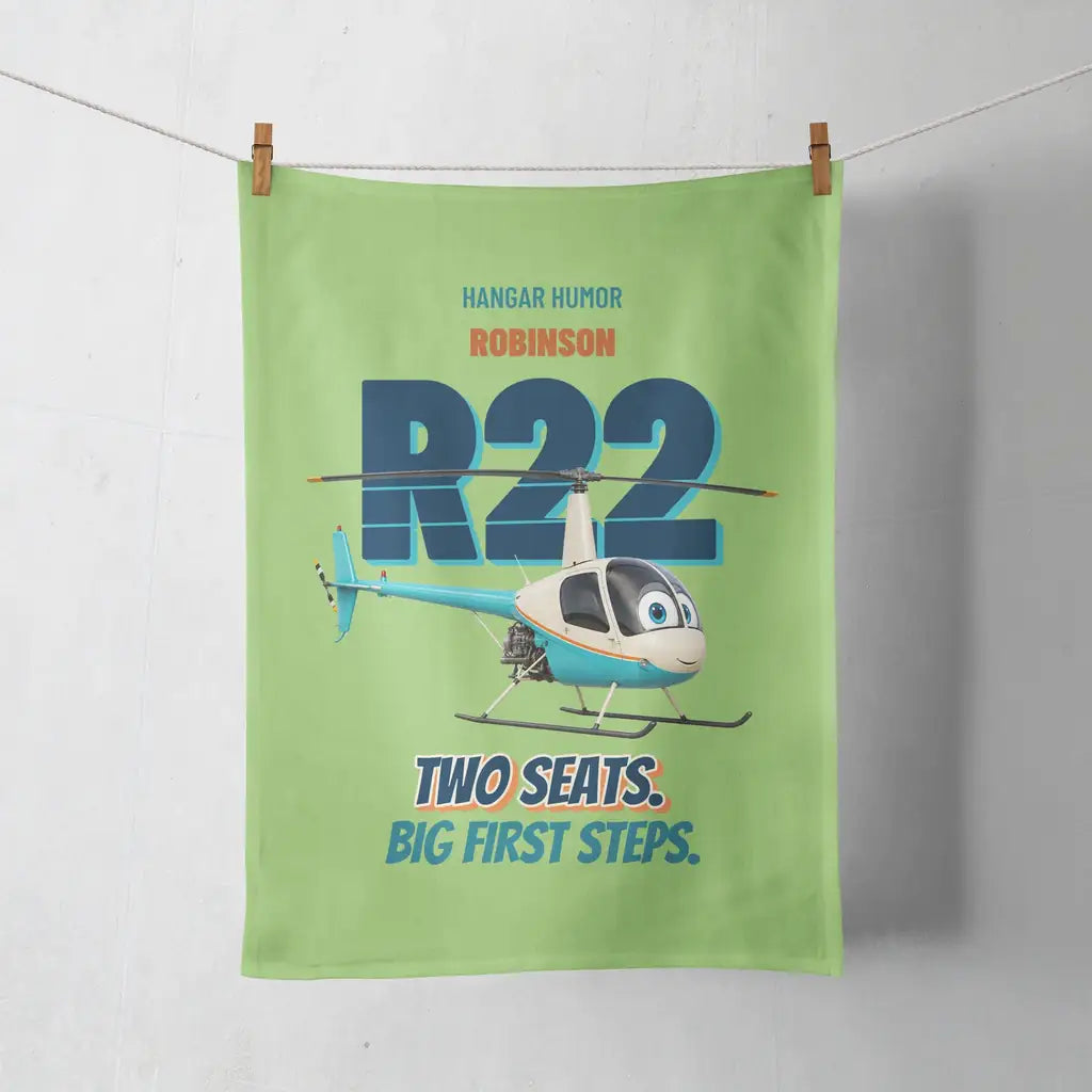 Robinson R22 Beta II - Two seats. Big first steps. design on light green towel