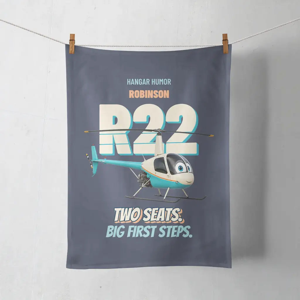 Robinson R22 Beta II - Two seats. Big first steps. design on navy blue towel
