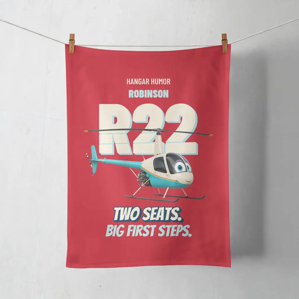 Robinson R22 Beta II - Two seats. Big first steps. design on red towel