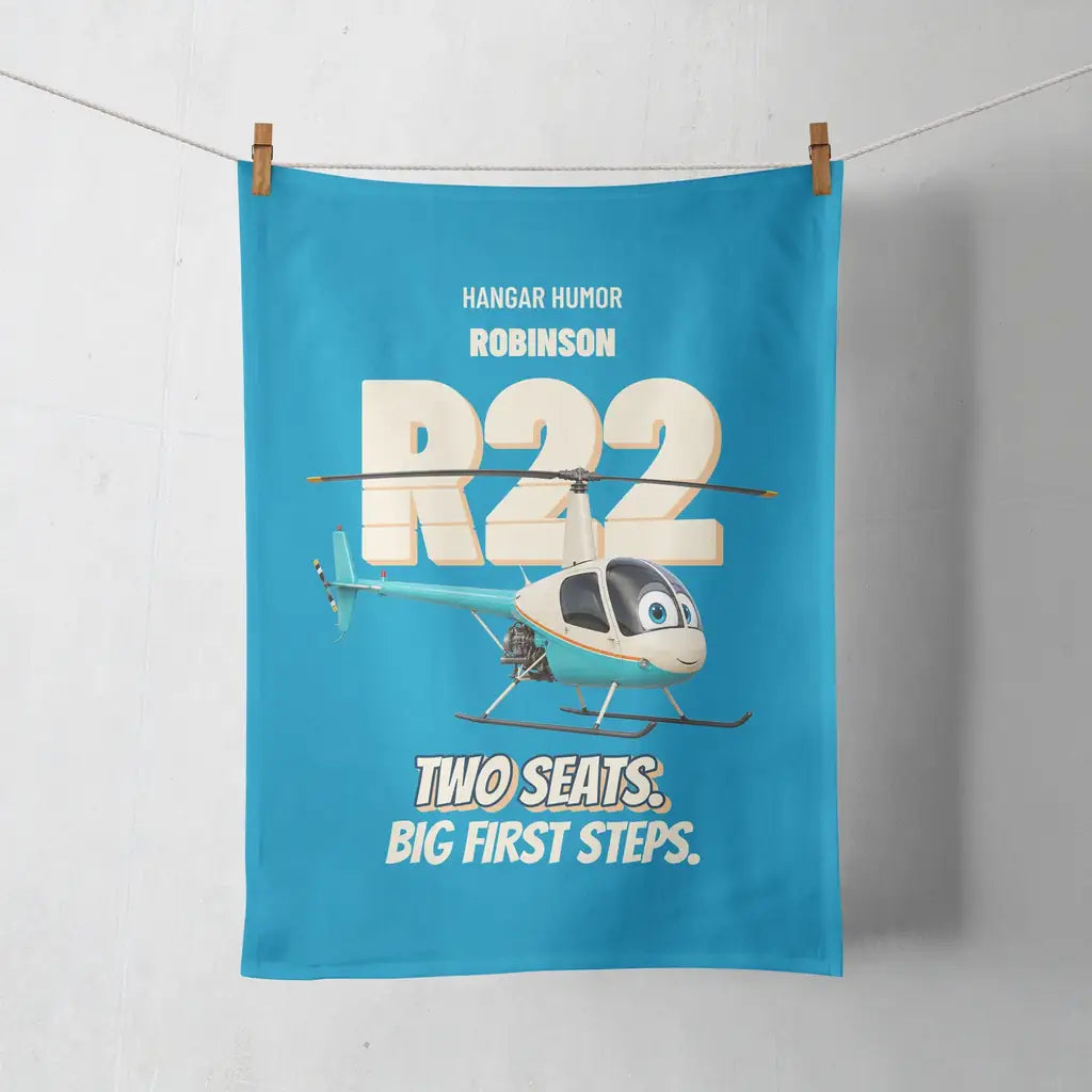 Robinson R22 Beta II - Two seats. Big first steps. design on turquoise towel