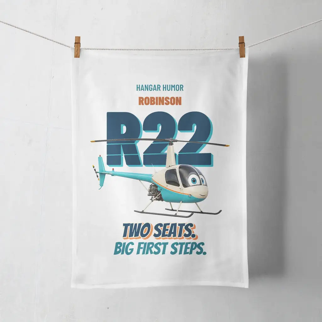 Robinson R22 Beta II - Two seats. Big first steps. design on white towel