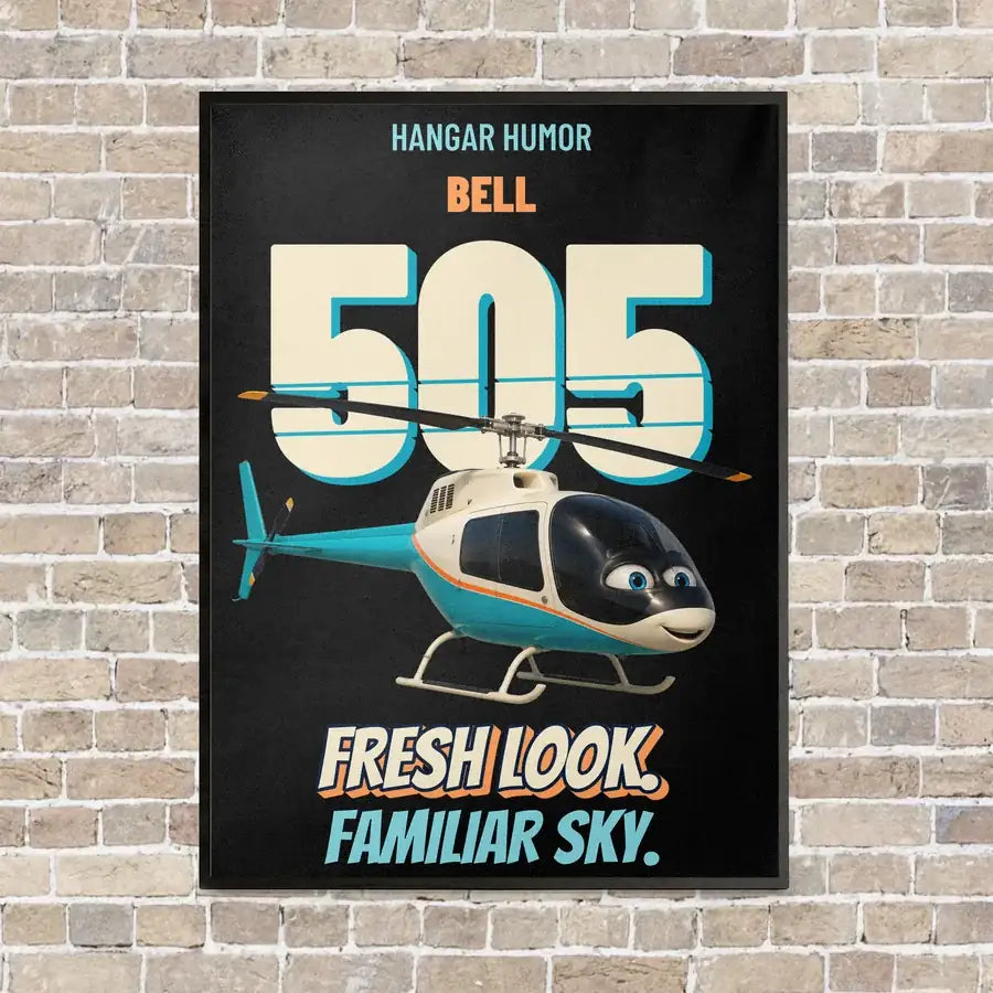 Bell 505 - Fresh look. Familiar sky. vertical canvas print - framed - black background