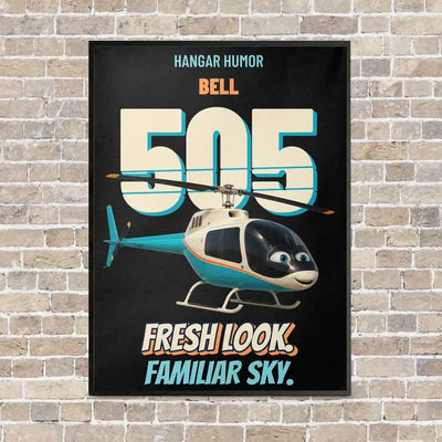 Bell 505 - Fresh look. Familiar sky. vertical canvas print - framed - black background