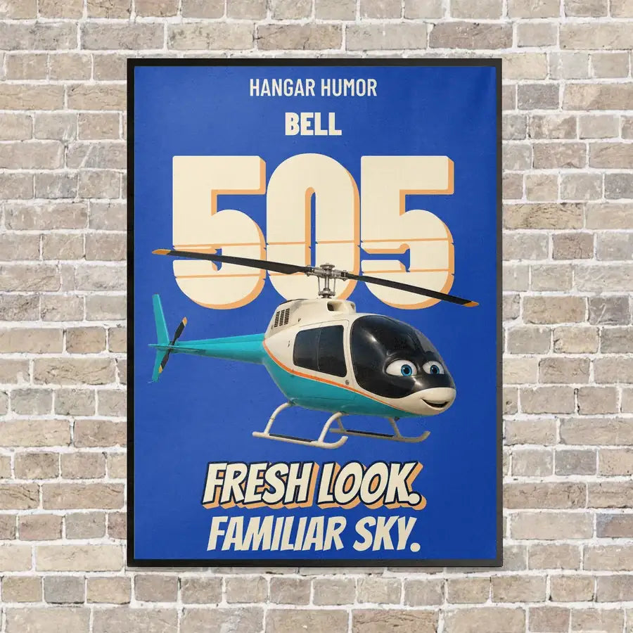 Bell 505 - Fresh look. Familiar sky. vertical canvas print - framed - blue background