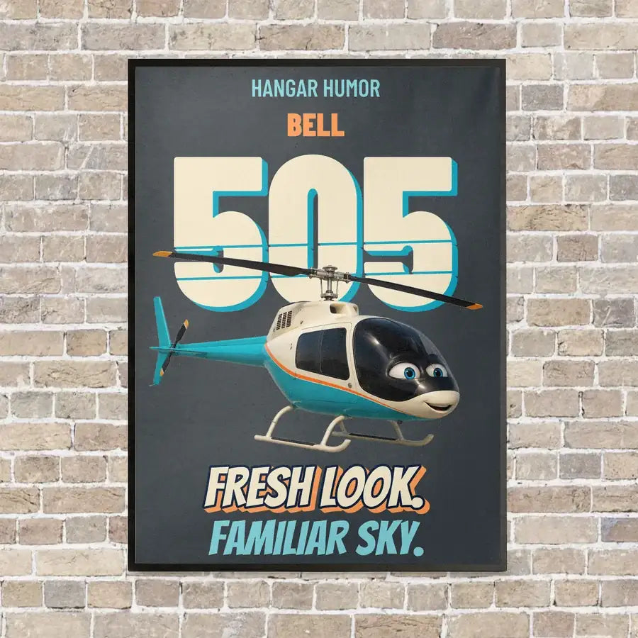 Bell 505 - Fresh look. Familiar sky. vertical canvas print - framed - gray background