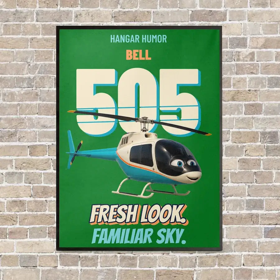 Bell 505 - Fresh look. Familiar sky. vertical canvas print - framed - green background