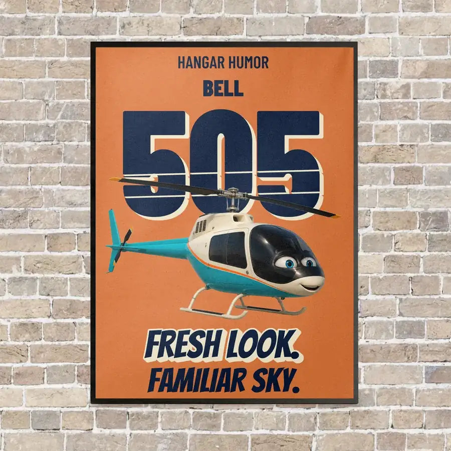 Bell 505 - Fresh look. Familiar sky. vertical canvas print - framed - orange background