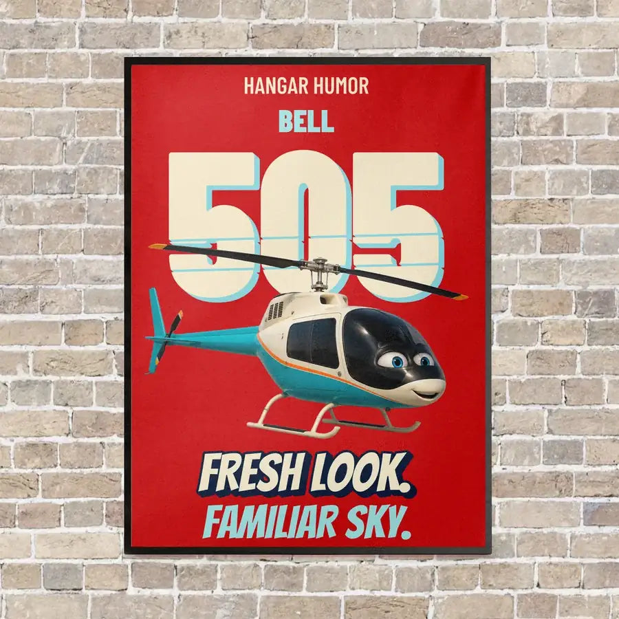 Bell 505 - Fresh look. Familiar sky. vertical canvas print - framed - red background