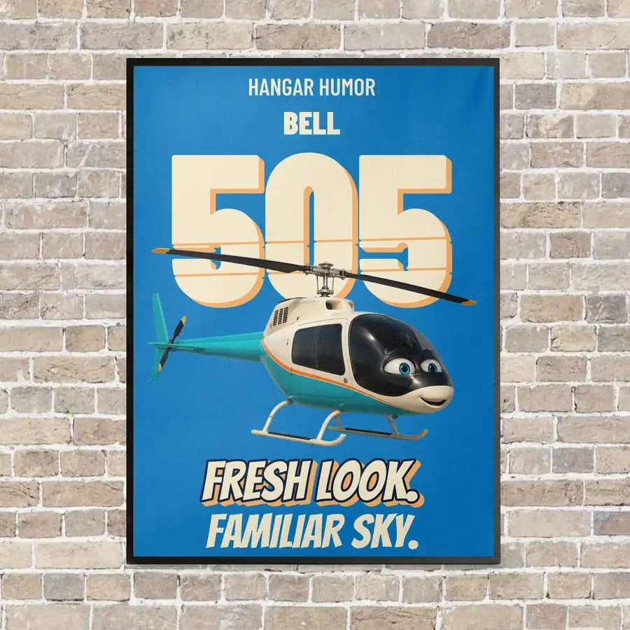Bell 505 - Fresh look. Familiar sky. vertical canvas print - framed - turquoise background