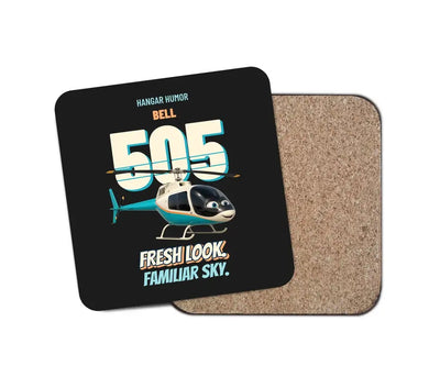 Bell 505 - Fresh look. Familiar sky. design on black 1 piece coaster