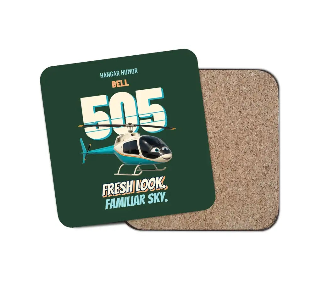 Bell 505 - Fresh look. Familiar sky. design on dark green 1 piece coaster