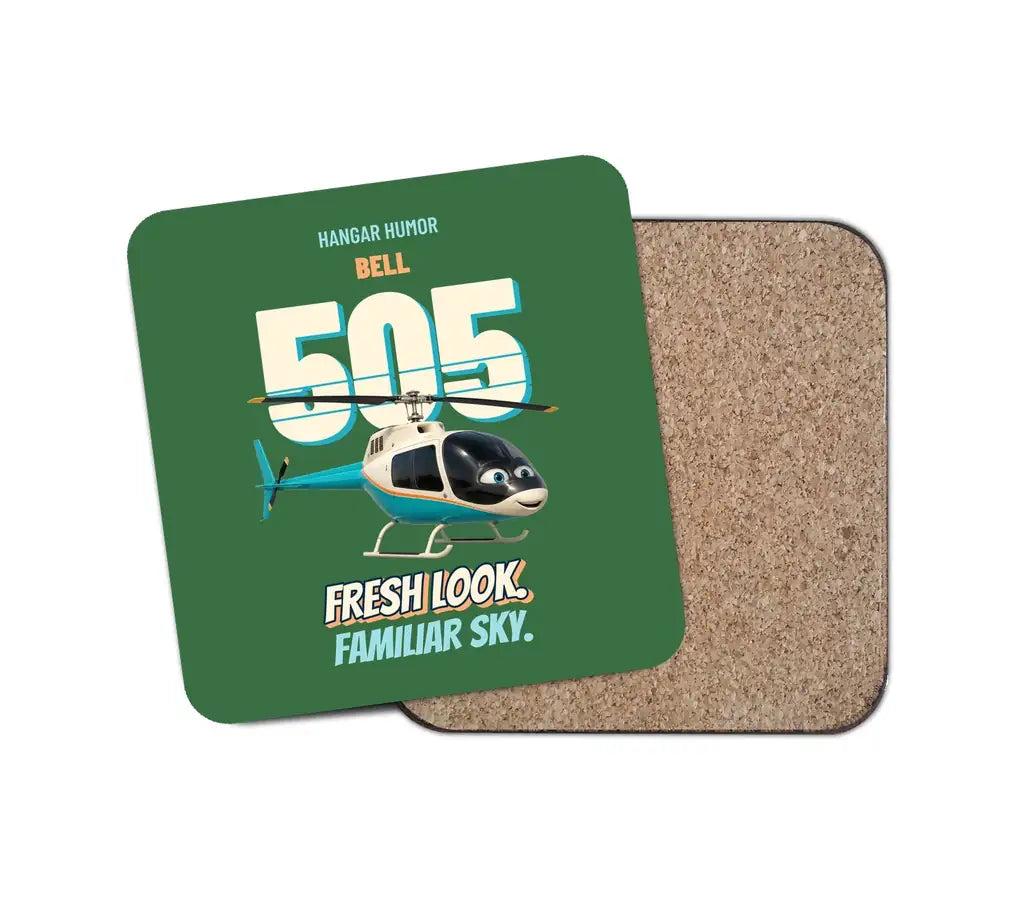 Bell 505 - Fresh look. Familiar sky. design on green 1 piece coaster