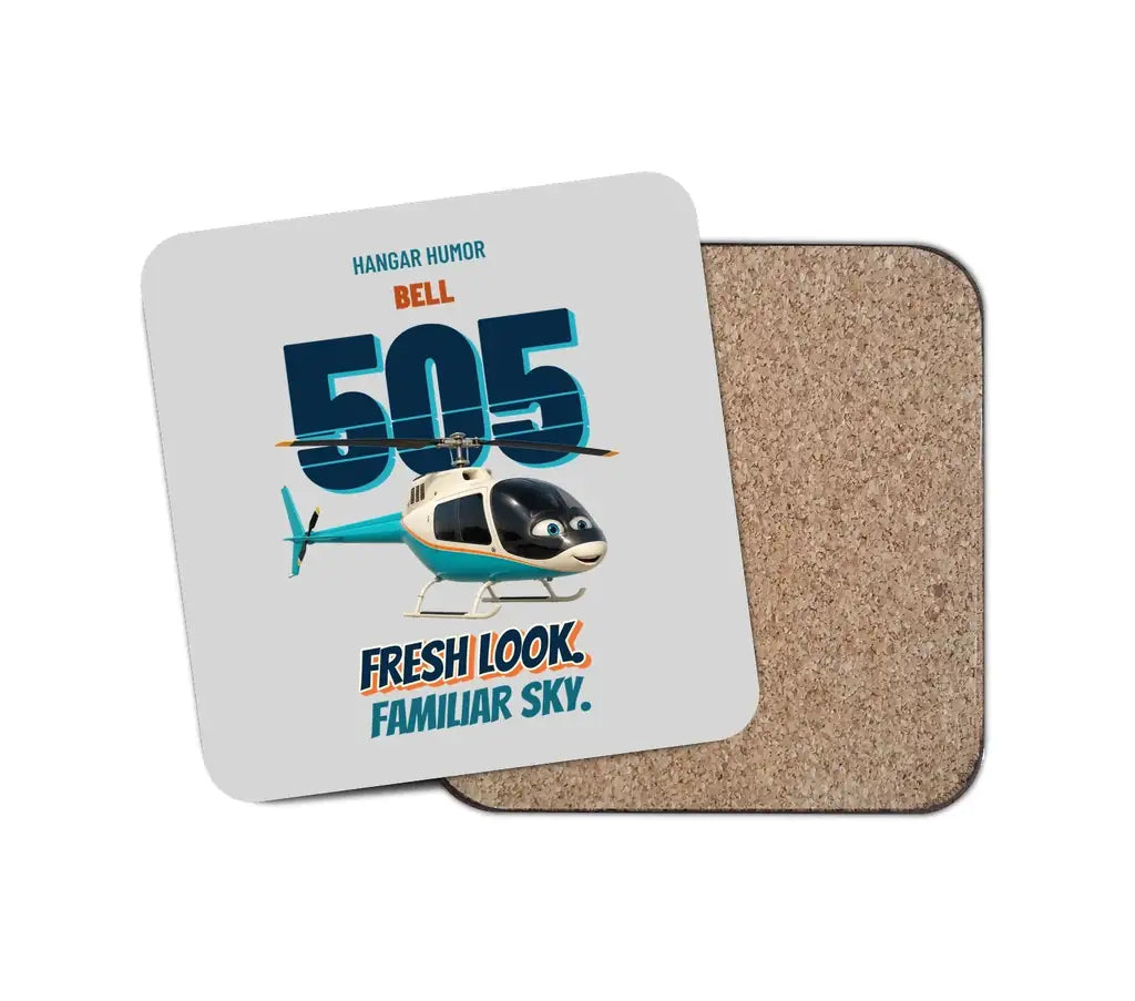 Bell 505 - Fresh look. Familiar sky. design on light gray 1 piece coaster