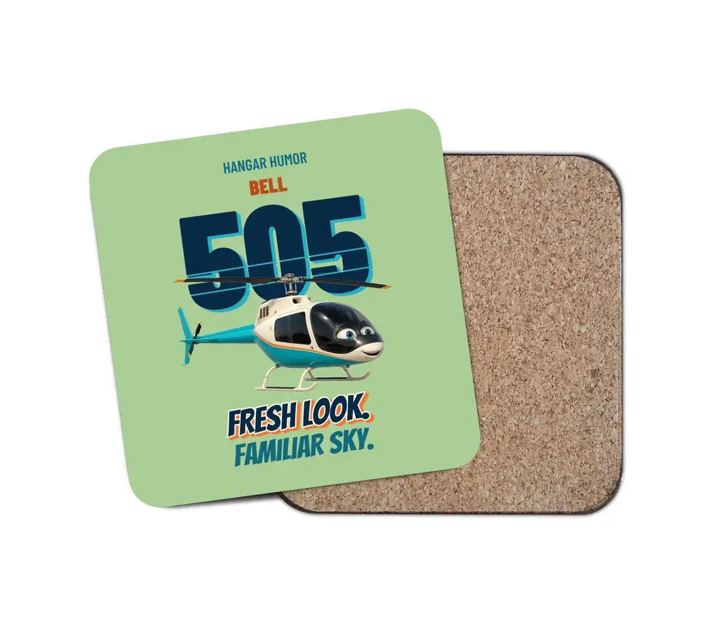 Bell 505 - Fresh look. Familiar sky. design on light green 1 piece coaster