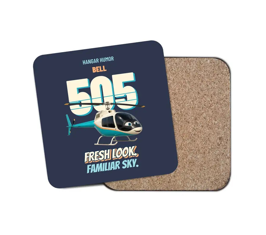 Bell 505 - Fresh look. Familiar sky. design on navy blue 1 piece coaster