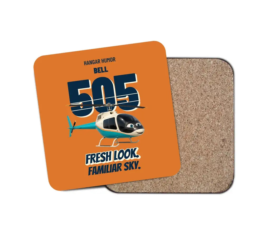 Bell 505 - Fresh look. Familiar sky. design on orange 1 piece coaster