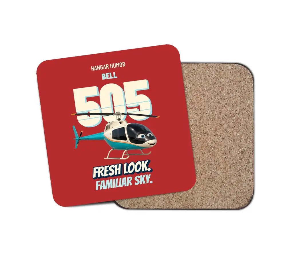 Bell 505 - Fresh look. Familiar sky. design on red 1 piece coaster