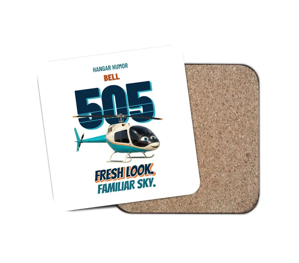 Bell 505 - Fresh look. Familiar sky. design on white 1 piece coaster