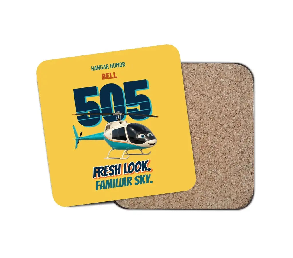 Bell 505 - Fresh look. Familiar sky. design on yellow 1 piece coaster
