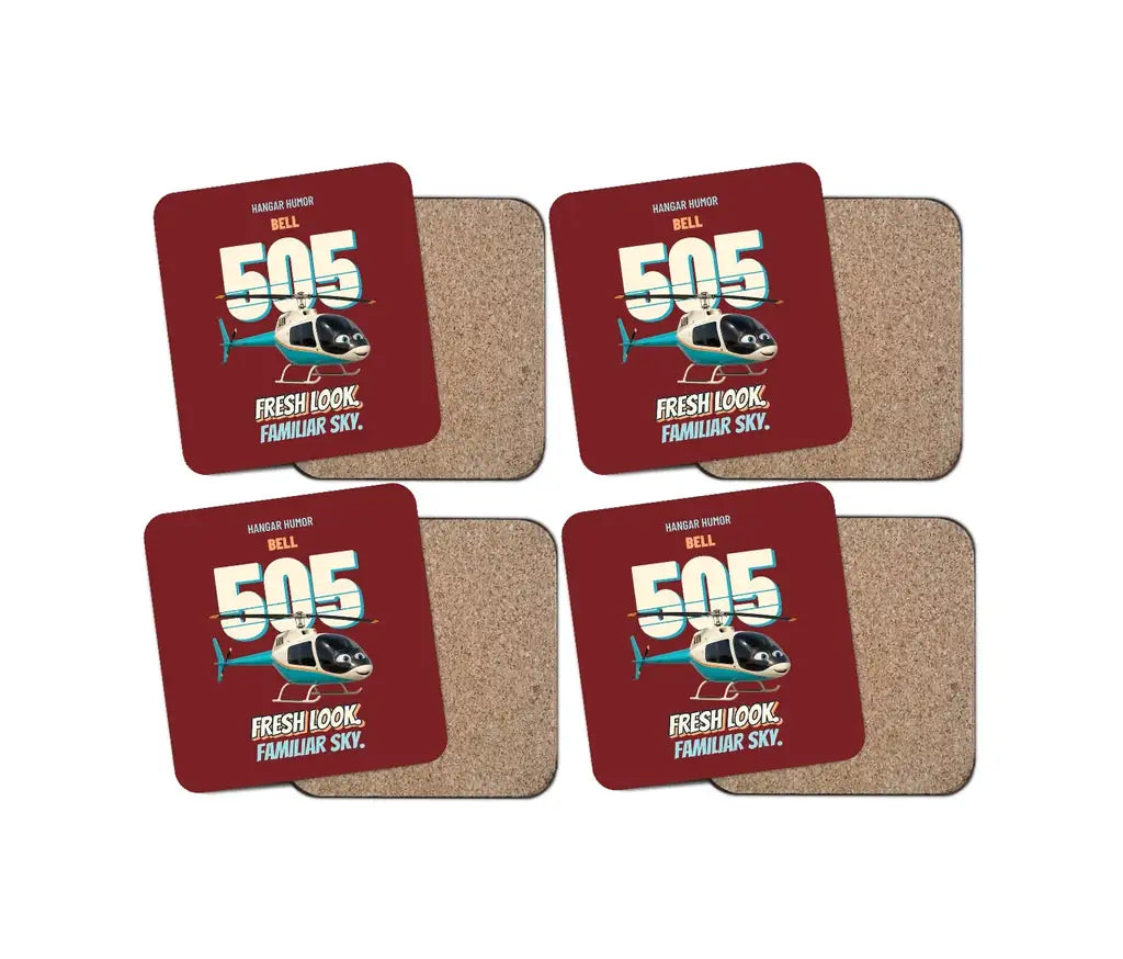 Bell 505 - Fresh look. Familiar sky. design on dark red 4 pieces set coaster