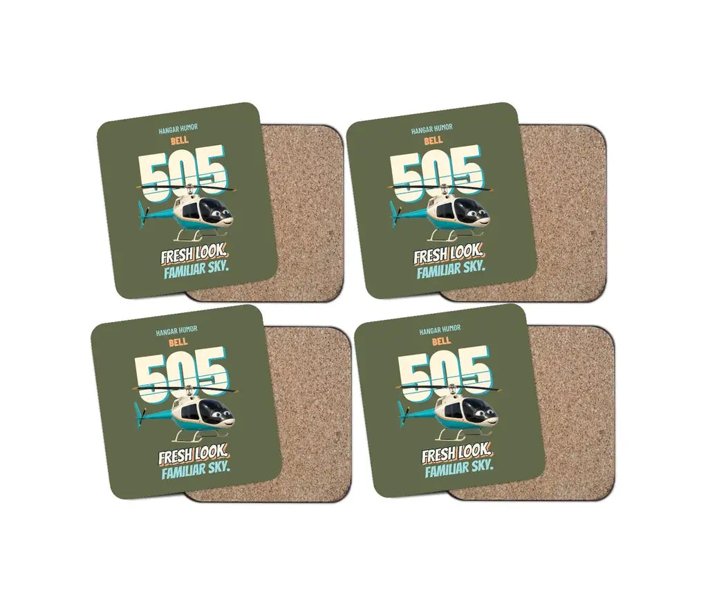 Bell 505 - Fresh look. Familiar sky. design on green army 4 pieces set coaster
