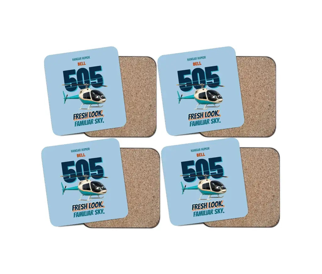 Bell 505 - Fresh look. Familiar sky. design on light blue 4 pieces set coaster