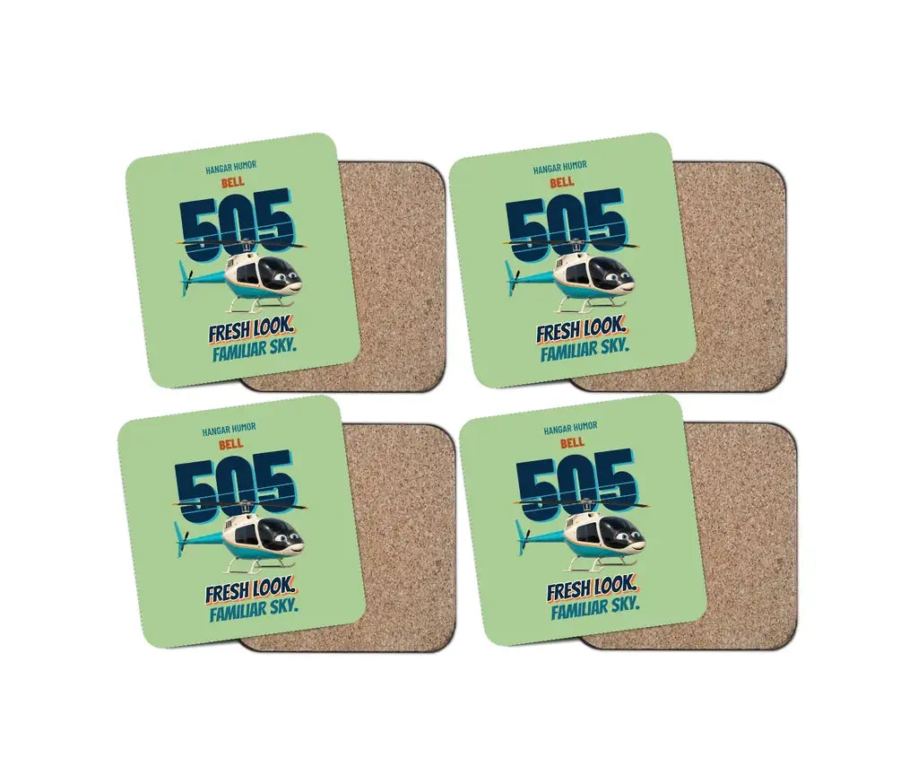 Bell 505 - Fresh look. Familiar sky. design on light green 4 pieces set coaster