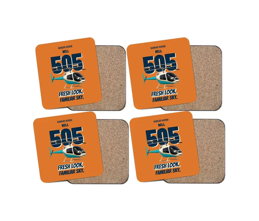 Bell 505 - Fresh look. Familiar sky. design on orange 4 pieces set coaster