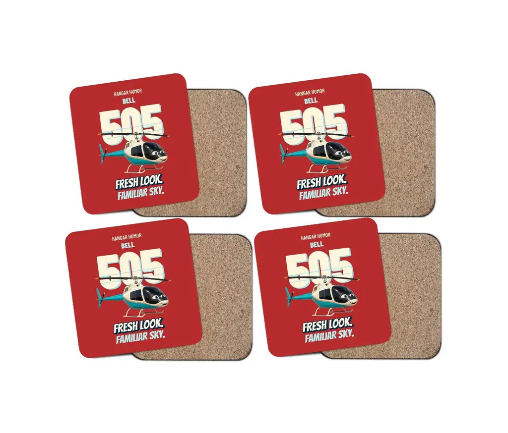 Bell 505 - Fresh look. Familiar sky. design on red 4 pieces set coaster