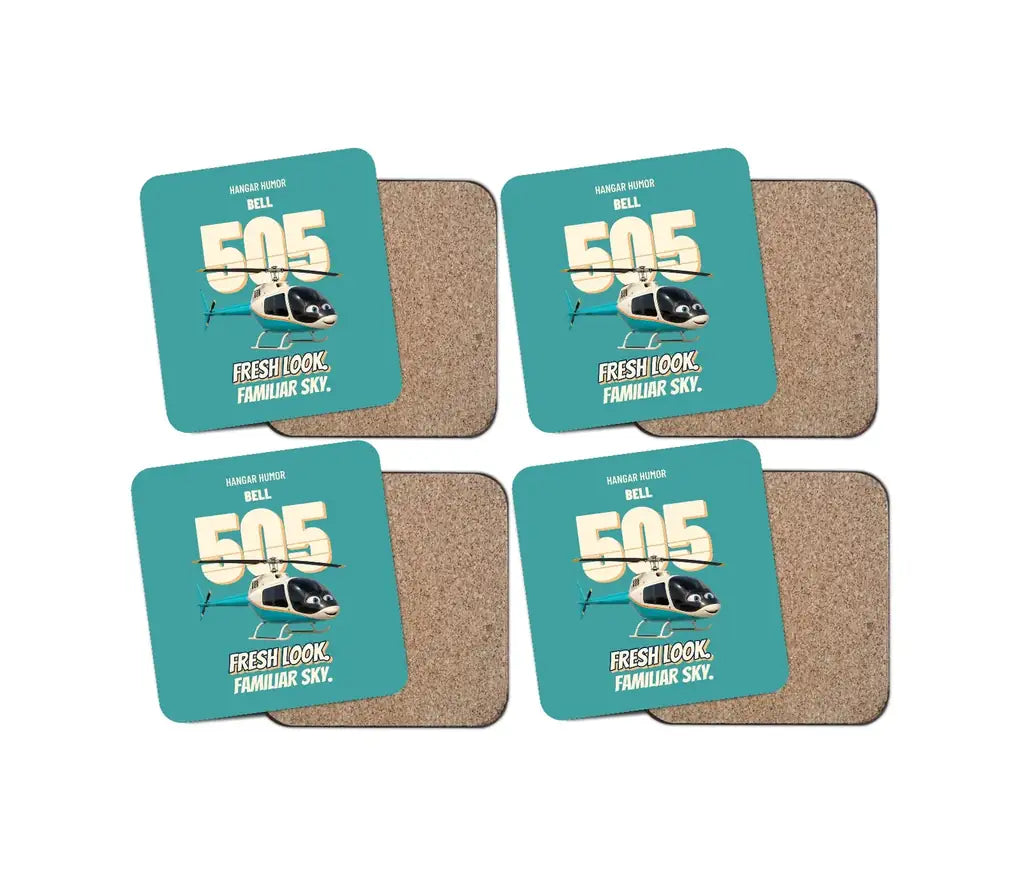 Bell 505 - Fresh look. Familiar sky. design on turquoise 4 pieces set coaster