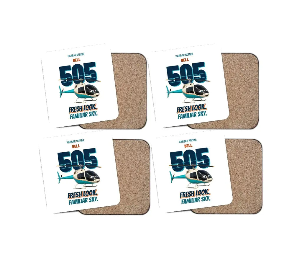 Bell 505 - Fresh look. Familiar sky. design on white 4 pieces set coaster