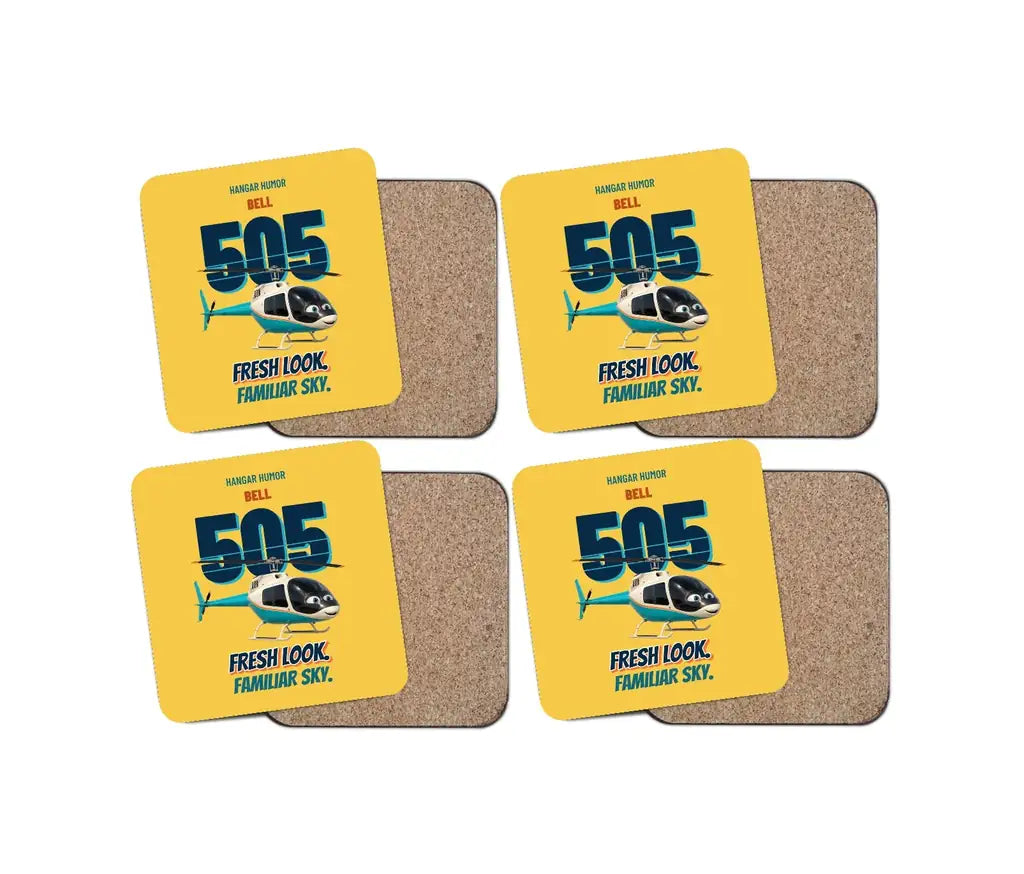 Bell 505 - Fresh look. Familiar sky. design on yellow 4 pieces set coaster