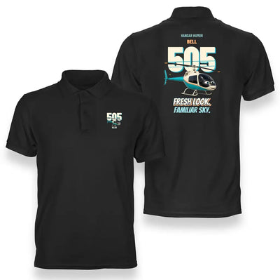 Bell 505 - Fresh look. Familiar sky. design on black polo t-shirt