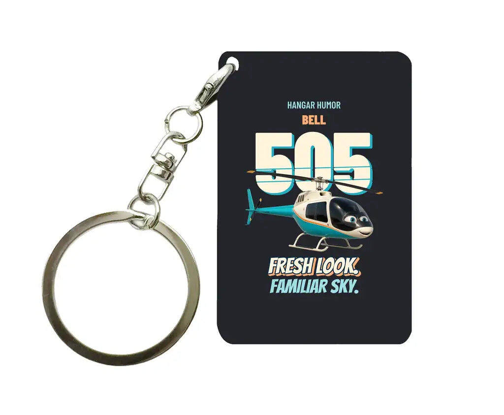 Bell 505 - Fresh look. Familiar sky. design on black key chain